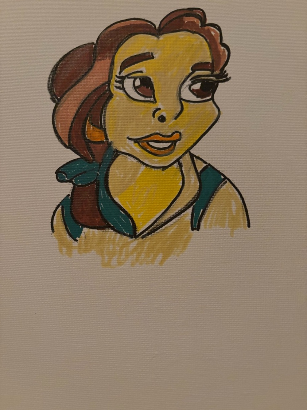 Draw by had NEW Hand-Painted Cartoon Portrait - Yellow & Teal Character